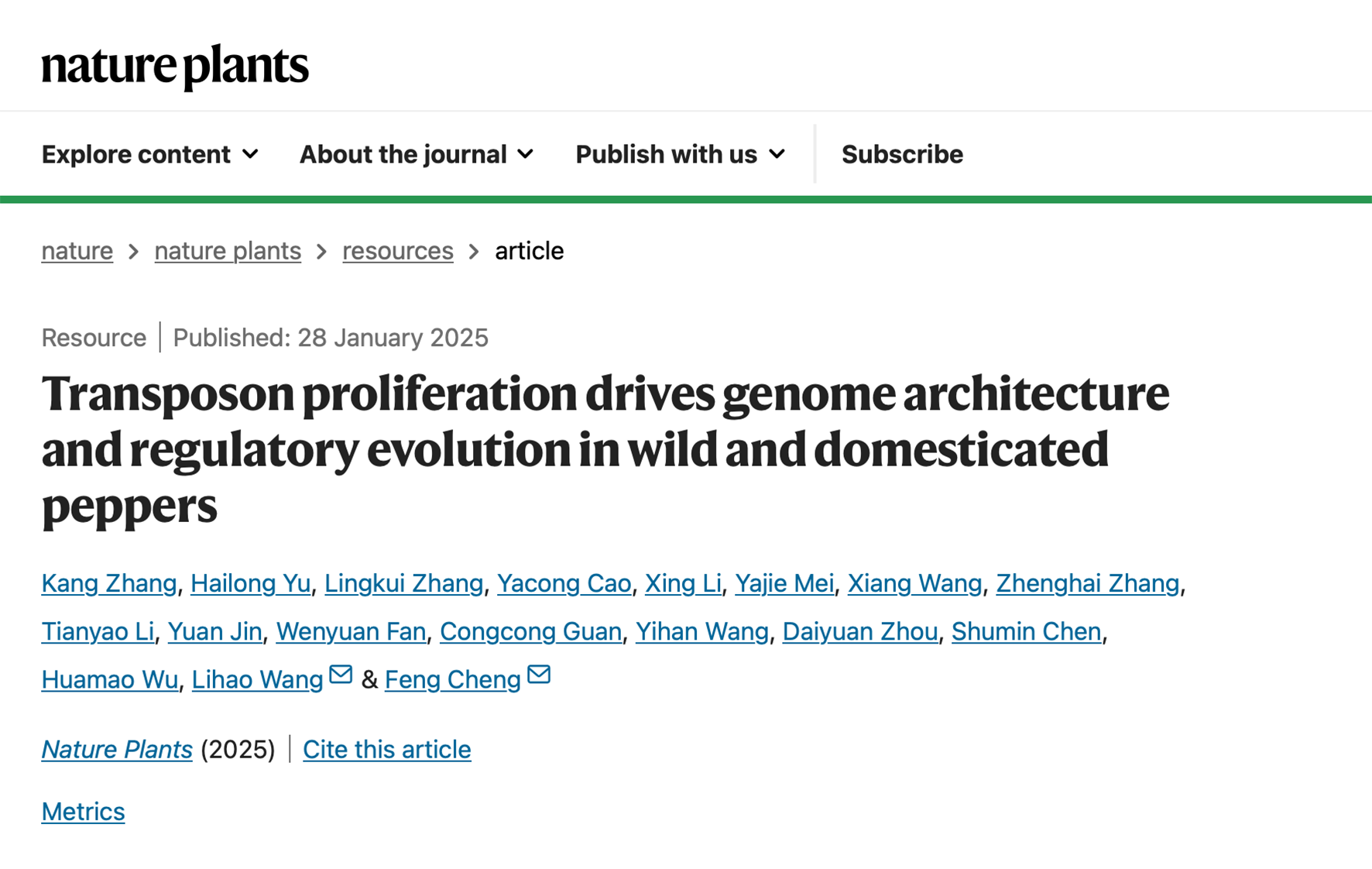 Chinese Academy of Agricultural Sciences Deciphers Wild and Cultivated Pepper Genomes and Unravels the Evolution of Trait Diversity